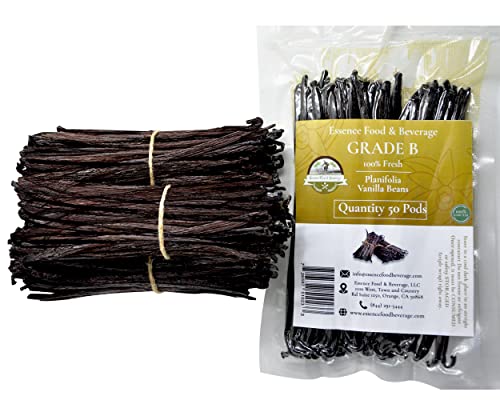 50 Vanilla Beans Bulk Grade B for Making Vanilla Extract, Strong Aroma, Not Dry, 5.7- 6.2 inches, Perfect For Homemade, (50 Beans, 50, Count)