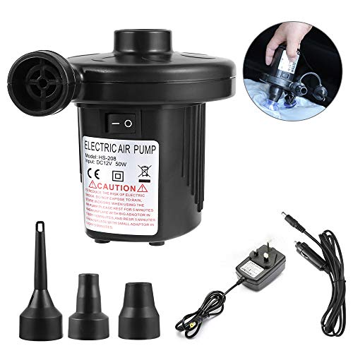Bomba de aire eléctrica POMISTY, bomba de aire para inflador rápido, bomba de camping portátil con 3 boquillas, bomba de colchón de aire portátil para piscina