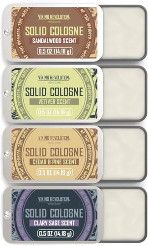 Viking Revolution - Cologne - Solid Cologne for Men with Cedar Wood, Clary Sage, Vetiver, Sandalwood - Gifts for Men - Valentines Day Gift for Him - 4 Pack - 4 x 14 g