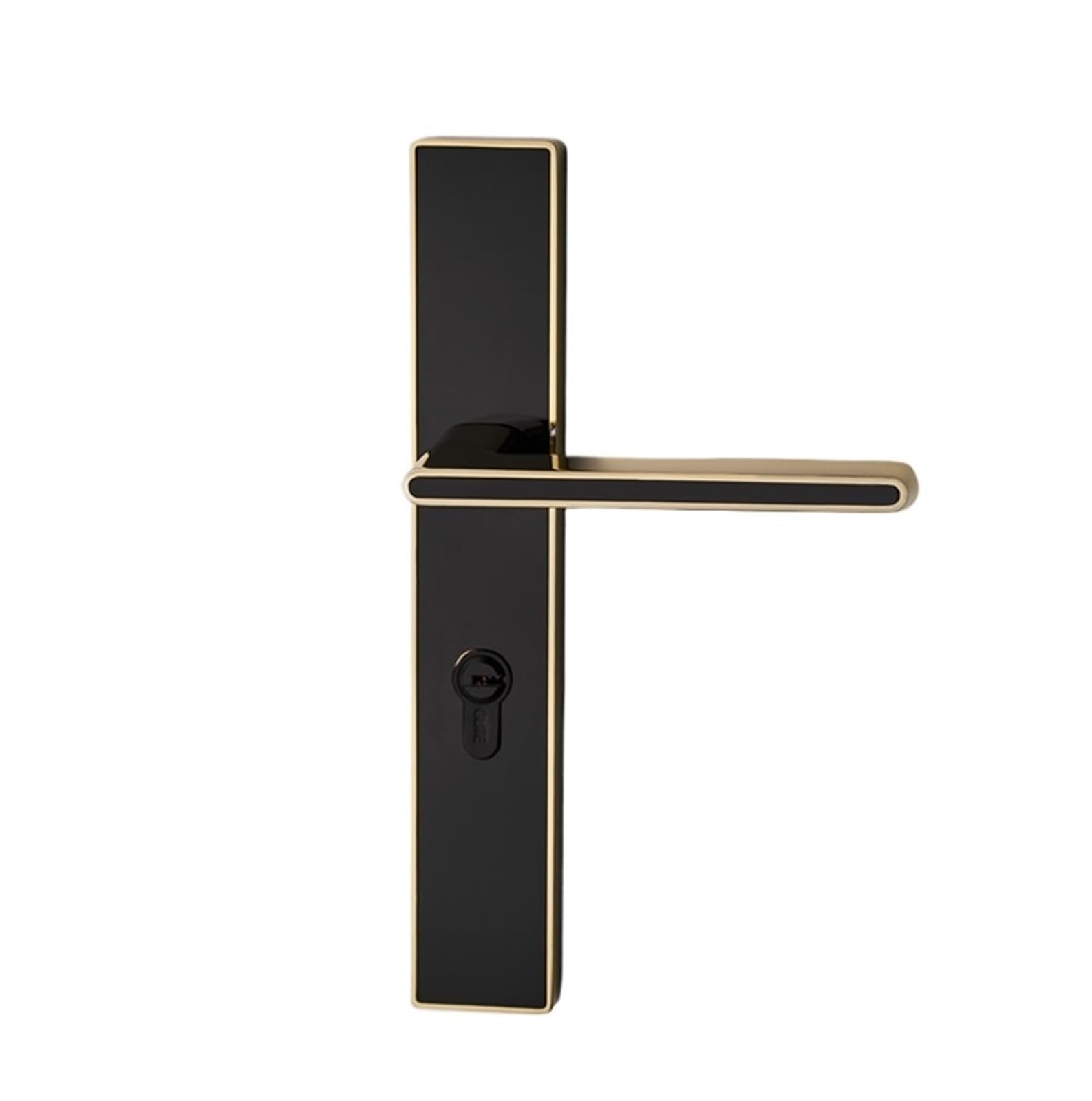 Cerradura silenciosa de manija para puertas interiores de madera en elegante oro negro