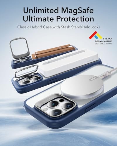 Image of ESR for iPhone 14 Pro Case, Compatible with MagSafe, Built-in Camera Ring Stand, Military-Grade Protection, Magnetic Phone Case for iPhone 14 Pro, Classic Series, Clear Blue