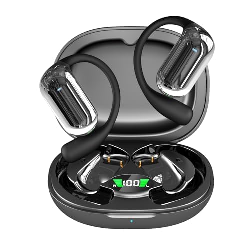 Bitstik Open-Ear Wireless Headphones Bluetooth Earbuds LED Power Display Charging Case Ear Buds Earhook Over-Ear Earphones for Workout Sports TV Phone