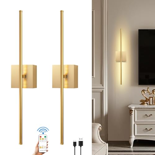 Image of 12000mAh Battery Operated Wall Sconces with Remote Control,31.5 inch Rechargeable Wall Sconce Set of 2, 350Rotate Dimmable LED Wall Lights, 3000-6000K, for Living Room，Bedroom, Hallway