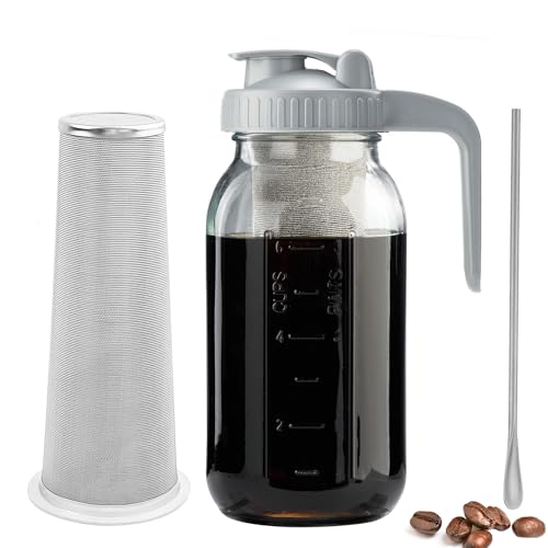 Miradexic Cold Brew Coffee Maker with V-Shaped Lid, 64oz Iced Coffee Maker with Stainless Steel...