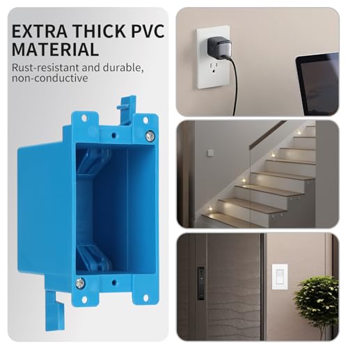 Image of XIUTE(Pack of 6) Single Gang Old Work Box,Old Work Box 1 Gang,Living Hinges,Adjustable Mounting Tabs，60 cu. Inches,ETL,Blue