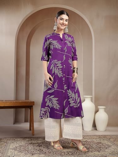 Image of Stylum Women's Floral Printed Rayon A-Line Kurta