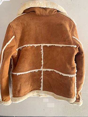 Marlboro Veste en peau de mouton pour homme Marron clair, Marlboro Veste en cuir de mouton pour 