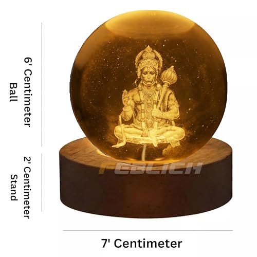 Image of 3D Hanuman Crystal Ball Night Lamp, Solar System Hanuman Crystal Ball Night Light, USB Table Colorful Led Wooden Crystel Ball for Home, Office, Birthday Gift (Hanuman)
