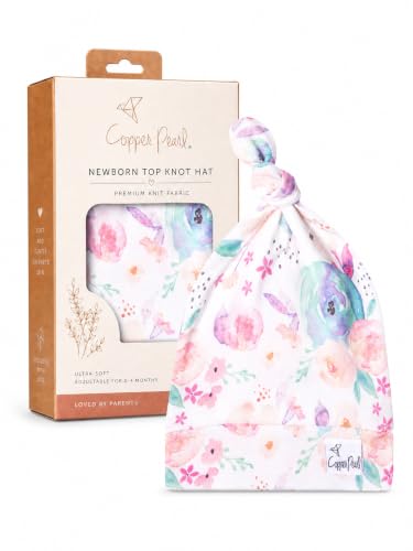 Image of Baby Beanie Hat Top Knot Stretchy Soft for Girl Bloom by Copper Pearl