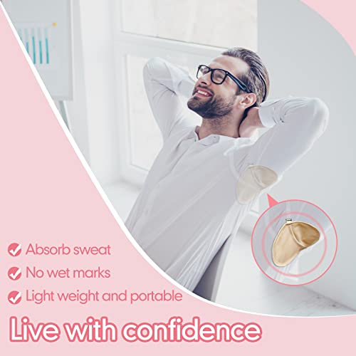 Image of 4 Pairs Underarm Sweat Pads Reusable Armpit Absorbing Guards Washable with Shoulder Strap Under Arm Breathable Absorbent Sweat Protectors Pads Guards for Women and Men(Nude, White)