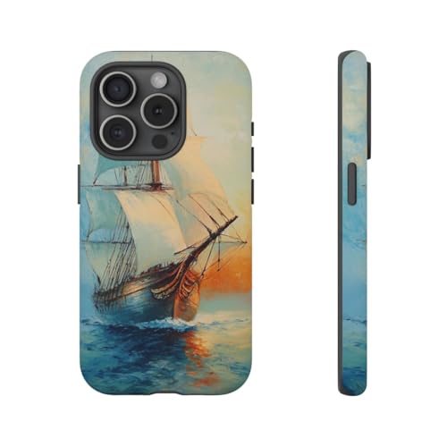 Voilier en mer peinture coque rigide iPhone 15 Pro bleu évasion