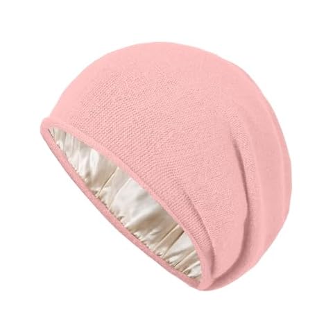Facecozy Satin Lined Beanies Women Slouchy Beanie Knit Winter Hat for Women Men Silky Lining Lightweight Skull Beanies Cap… (US, Alpha, One Size, Pink) Cover