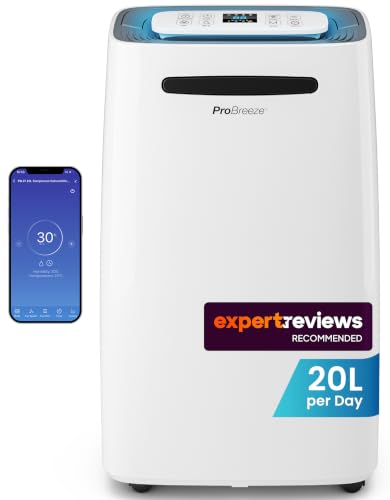 Pro Breeze 20L/Day Smart Dehumidifier with Digital Humidity Display, Sleep Mode, Continuous Drainage, Laundry Drying and 24 Hour Timer - Ideal for Damp and Condensation