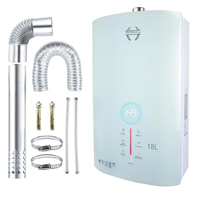 New Upgraded Propane Tankless Water Heater, 4.76GPM 18L 119,500 BTU Indoor, Premium Curved Tempered Glass Panel,Instant Hot Water with Fahrenheit Digital Display,Low Pressure Activation,with Vent Kit