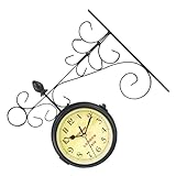 FOMIYES Orologio da Parete Bifacciale in Ferro Battuto Vintage, Orologio Sospeso Decorativo Retrò per Soggiorno, Camera da Letto e Giardino, Design Creativo e Resistente
