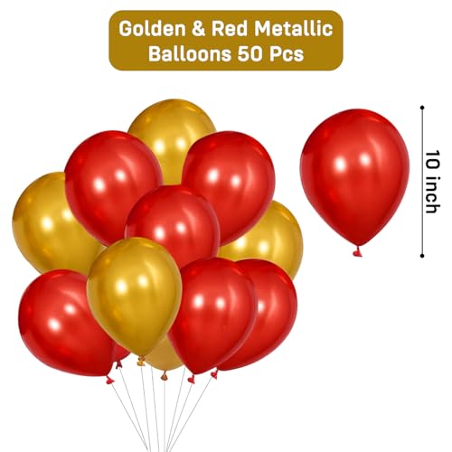 Image of Party Propz Red and Golden Metallic Ballloons For Decoration - Pack of 50 Pcs Red and Gold Balloons for Birthday | red balloons | Golden Balloons | Chrome Balloon Decoration Kit (Latex)