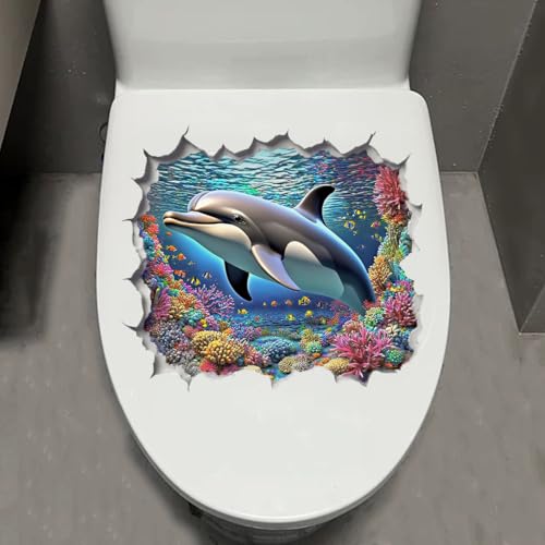Leniutor 1 autocollant pour abattant de toilettes, motif animaux de l'océan, autocollant imperméable sous la mer pour décoration murale de salle de bain et toilettes...