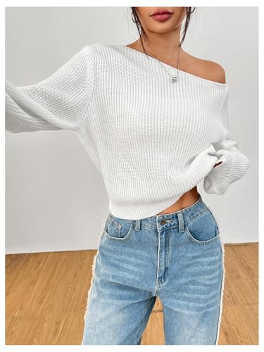 GORGLITTER Women's Off The Shoulder Sweater Lightweight Knit Long Sleeve Pullover Tops4