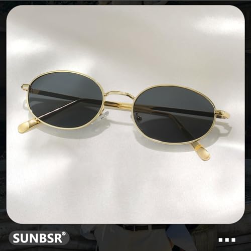 Retro Oval Sunglasses for Women Men 90s Trendy Small Round Gold Sun Glasses Fashion Narrow Metal Frame Shades4