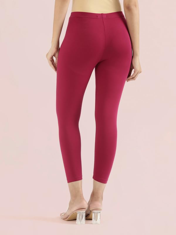 Image of GO COLORS Soft Cotton Stretch Cropped Leggings for Women | Breathable, Mid Rise, Dark Fuchsia