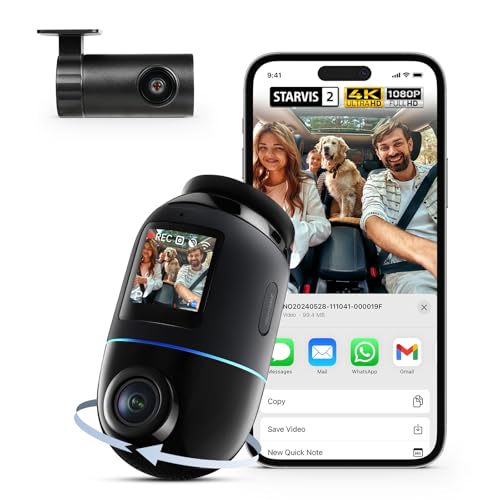 70mai Dash Cam 4K Omni, Dual-Channel 4K+1080P DashCam Auto 360 Gradi, Rilevamento Movimento AI,...