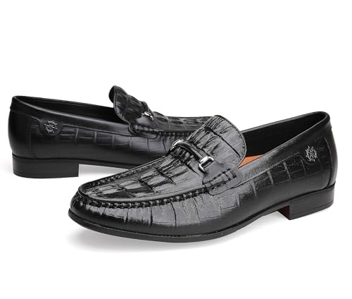 Men's Leather Penny Loafers, Crocodile Printed Slip On Dress Shoes Casual Party Shoes Business Weddings Loafers for Mens