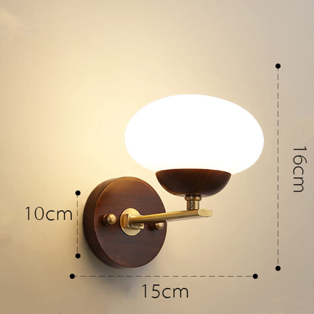 Applique à LED en bois Applique d'intérieur moderne avec abat-jour en verre Lampe de chevet de chambre créative avec support en laiton Lampe décorative Applique murale pour couloir de salon
