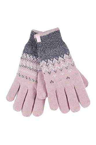 HEAT HOLDERS - Damen Winter Fleece Strick Elegant Norwegermuster Handschuhe (S/M, Coral (Trondheim))