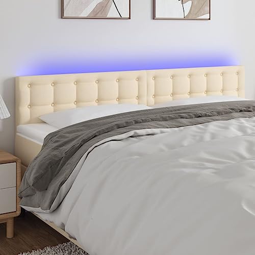 Teenpull Cabecero LED crema 180x5x78/88 cm de tela, altura ajustable, diseño moderno, transpirable, duradero, para camas de dormitorio