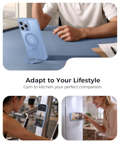 Image of FNTCASE for iPhone 16 Pro-Max Case: [360 Spin Magnetic Stand] [Compatible with Magsafe] [Screen Protector] Translucent Matte Military Grade Shockproof Full Camera Protective Phone Cover - Light Blue