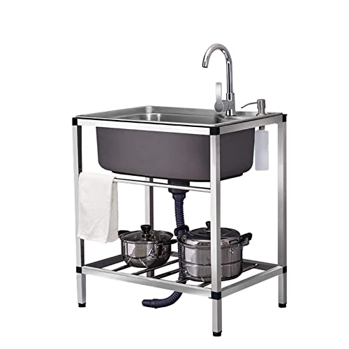 キッチンユーティリティシンク ステンレススチール シングルボウル 自立型 業務用レストラン用 冷水蛇口付き ランドリールーム ガレージ ガーデン用