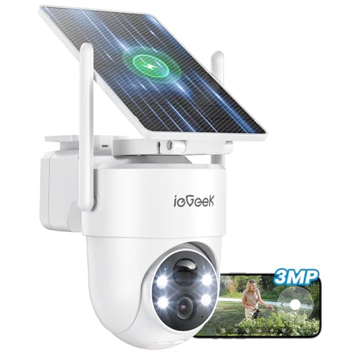 ieGeek 2K Camera Surveillance WiFi Exterieure sans Fil Solaire avec Panneau Solaire Amovible，360°...