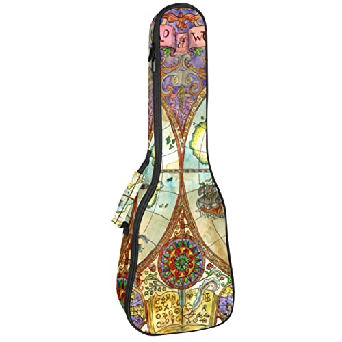 Sac à dos pour ukulélé de concert rembourré 10 mm avec motif carte rétro