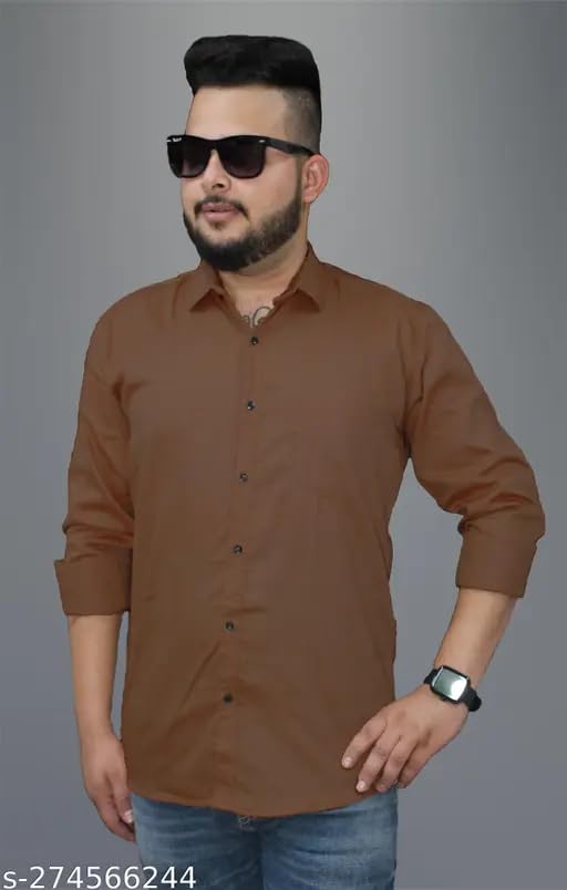 Image of Men's Cotton Casual Shirt, Brown, Full Sleeves, Regular Fit