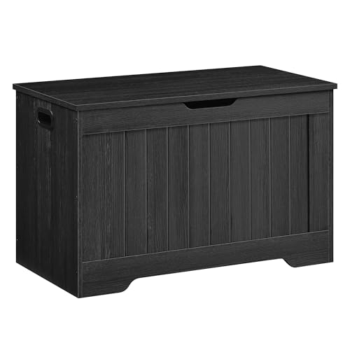 VASAGLE Baúl Almacenaje, Banco para Entrada con 2 Bisagras de Seguridad, Estilo Rústico, 40 x 76 x 48 cm, para Pasillo, Dormitorio, Salón, Gris Antracita LHS011B02