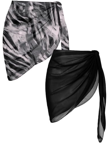Image of Ekouaer 2 Pieces Women Beach Sarongs Sheer Cover Ups Chiffon Bikini Wrap Skirt for Swimwear S-XXL