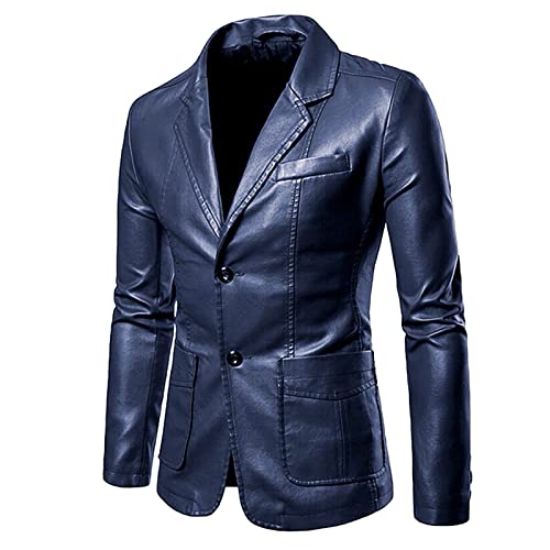 Mens Faux Leather Slim Fit Casual Blazer Sport Coat Blazer Suit Jacket Lightweight Business Jackets Suit Jackets