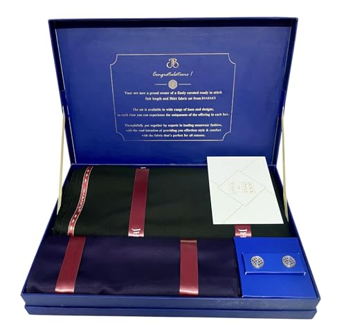 Image of JHABAK'S Men's 100% Pure Cotton Unstitched 1.7 Meters Shirt Piece - 3.25 Meters Suit Fabric Set with Cufflinks (Multicolour, All Weather Fabric, Attractive Box)