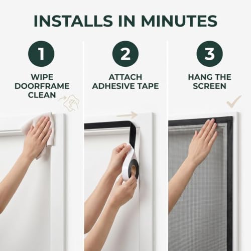 Image of HM World Magnetic Mosquito Net for Door Fiberglass Mesh Auto Closing Magnetic Screen Door with Self Adhesive Hook Tape Heavy Duty Insect Protection Easy Installation Black 7 Feet