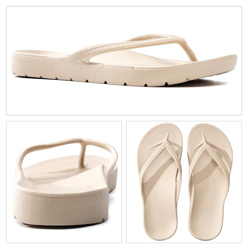 Image of Flip Flops for Women and Men with Arch Support Comfortable Recovery Slide Sandals Slip Resistant Shower Shoes Walking Thong Sandals Lightweight and Soft Footbed Slides Flip Flops,Khaki
