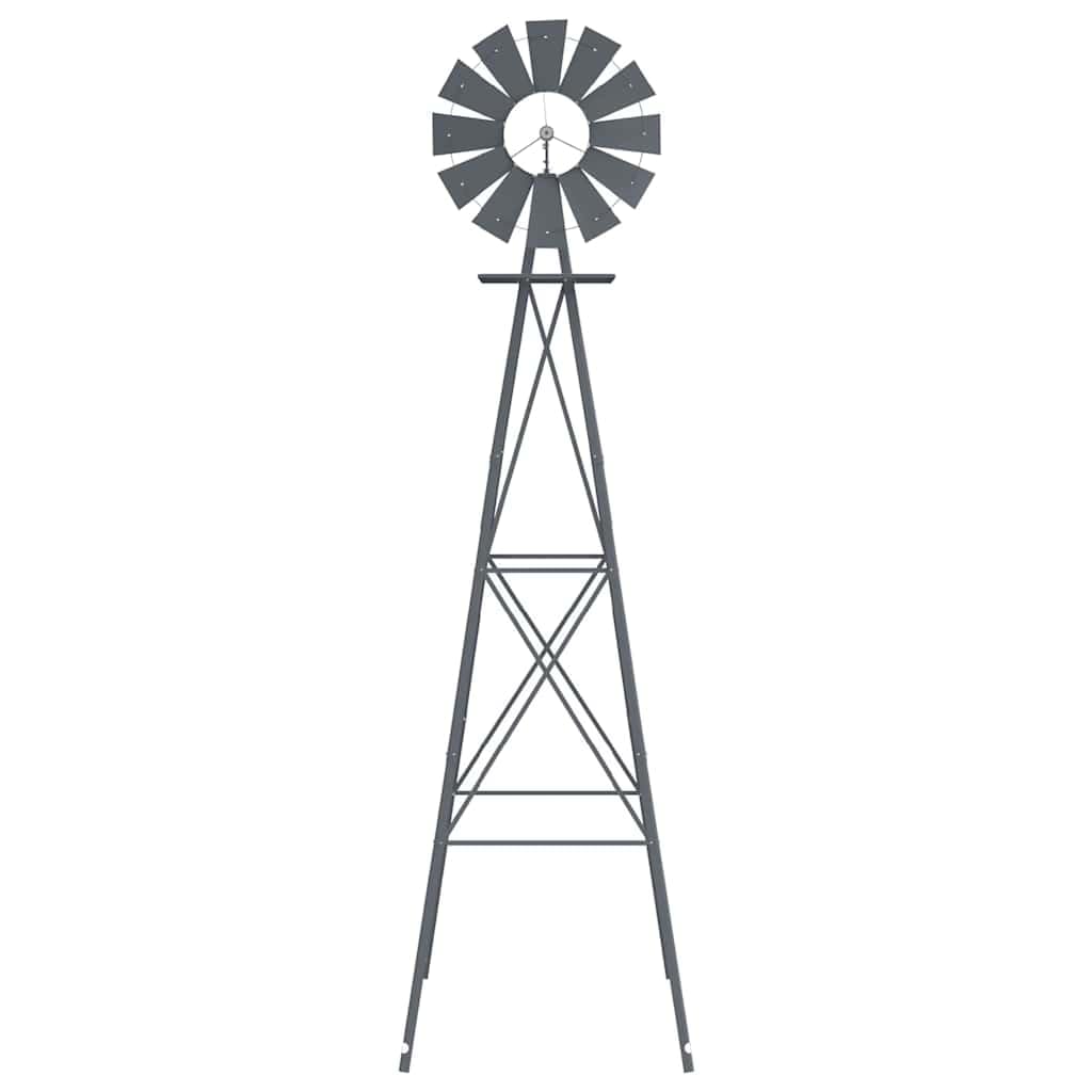 Molino de viento gris de hierro 84 x 68 x 245 cm con construcción resistente a la intemperie, para jardín, terraza, aspecto industrial, barras de apoyo estables, rodamiento de rodamiento