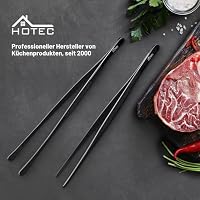Hotec Edelstahl-Kochpinzette, professionelle Küchenzange zum Kochen, Grillen und Backen, extra lange Lebensmittelpinzette, Set von 2 - 30,5 cm, Schwarz, NZ-B02 – Ansicht 8