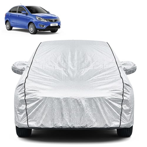 Image of Waterproof Car Cover for TATA Zest | Dustproof, UV Resistant & Scratch Protection | Soft Cotton Lining | Triple Stitched | Mirror Pockets & Elastic Fit | Silver