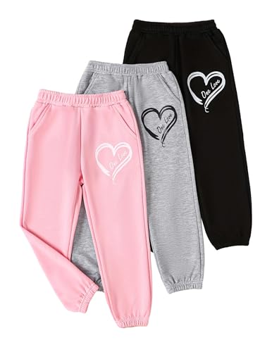 Girls Sweatpants - 3 Pack Teen Girls' Athletic High Waisted Joggers Pants with Pockets Multicoloured 4-14Y