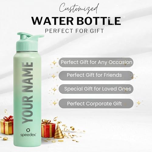Image of Speedex Customised Stainless Steel Water Bottle 1 Ltr with Name - Personalised Engraved Sipper Cap Bottle for Kids, Men & Women, School, Gym, Office Dual Green, Set of 1