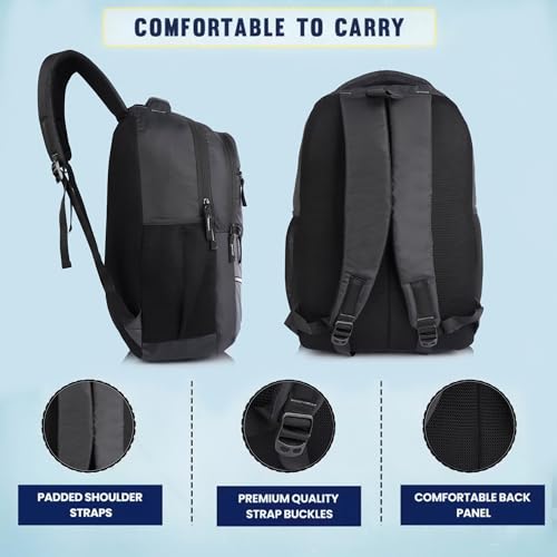 Image of Half Moon 30L Laptop Backpack for Men & Women, Polyester, Water Resistant, Padded Sleeve with Reflective Strip, Black & Grey