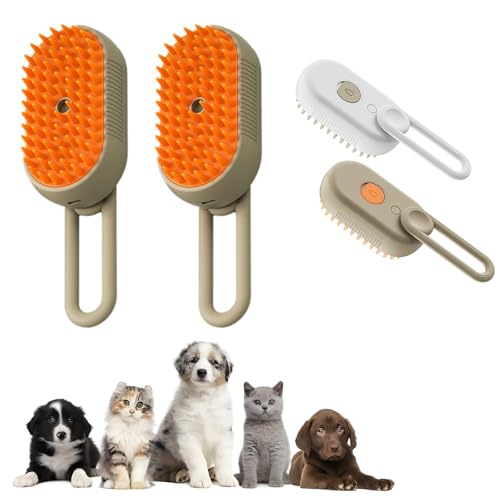 Peine en aerosol inteligente para gatos y perros, cepillo de aseo mascotas autolimpiante 3 1 con Masaje suave, herramienta depilación multifuncional derramar desenredar, hipoalergénico(Caqui)