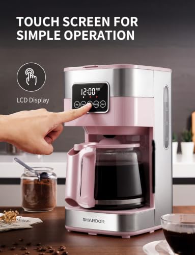 Image of SHARDOR 10-Cup Programmable Coffee Maker, Regular & Strong Brew Drip Coffee Machine for Home and Office, Auto Shut Off, Permanent Filter (pink)