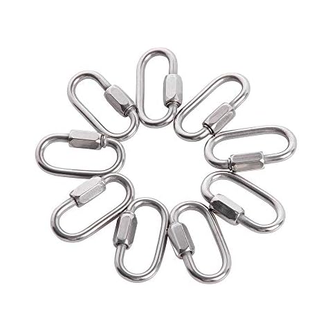 HOME MASTER HARDWARE 1/8 inch Stainless Steel D Shape Quick Link Chain Links Locking Carabiner Connector Keychain Ring Buckle 10 Pack Cover