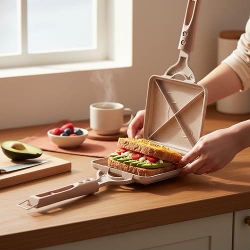 Image of Anjali Biscoff 4-Cut Compact Sandwich Toaster, Non-Stick Sandwich Maker, Fast Heating, Easy-Clean Plates, Durable and Efficient Kitchen Appliance